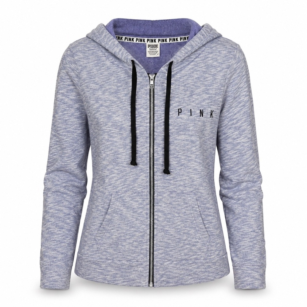 Victoria Secret PINK S Cotton Marled Zip Hoodie Periwinkle Blue Athleisure Cozy